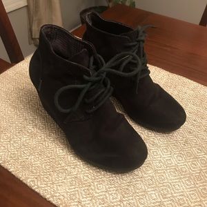 Black tie up wedge booties